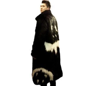 Long black faux fur coat